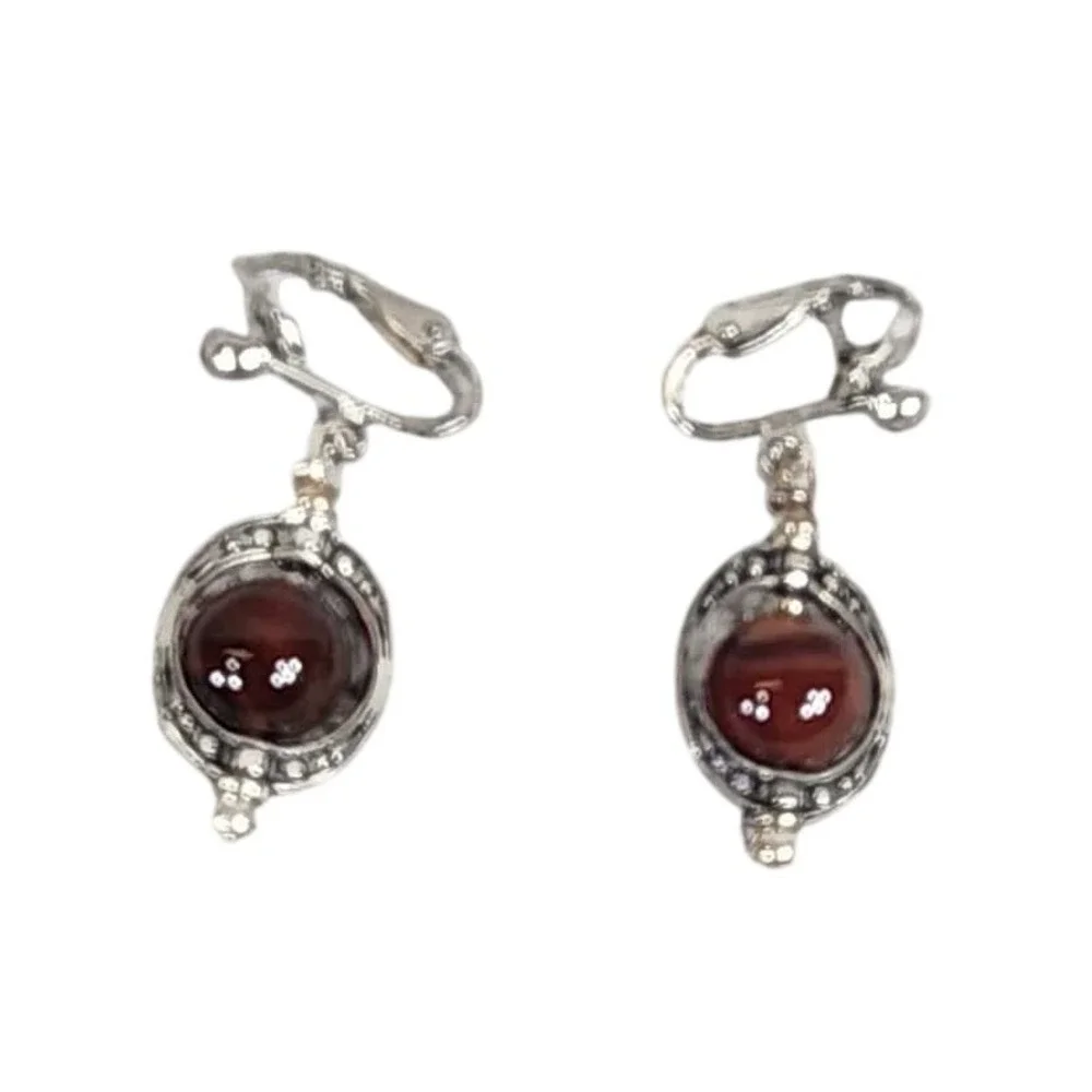 Unbranded‎ Clip On Earrings Red Silver Tone Boho Drop Dangle Women OS